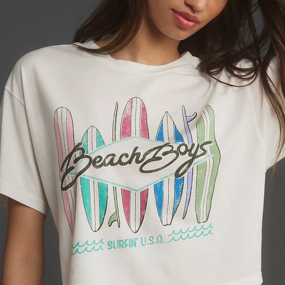 Anthropologie Cream Graphic Boxy Tee